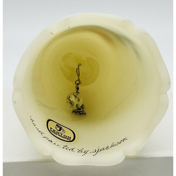 Fenton Satin Ivory Glass Bell Cardinal Holly Hand Painted 1994 S Jackson Signed - Picture 6 of 9
